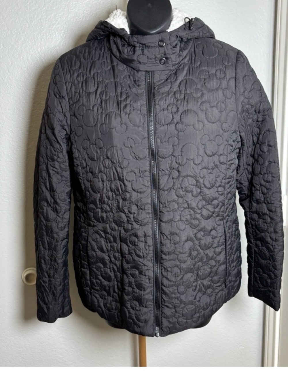 Disney Cream Sherpa Lined Jacket with Black Mickey Mouse Logo Trim